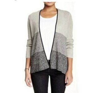 Eileen Fisher Petite Knit Cardigan Color Block Open Front Sweater